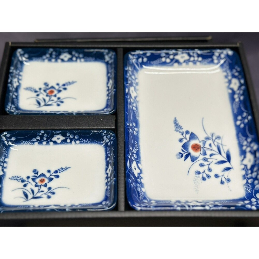 OTAGIRI Japanese Sushi Asian Meal - Rectangle Blue Dish Set In Box